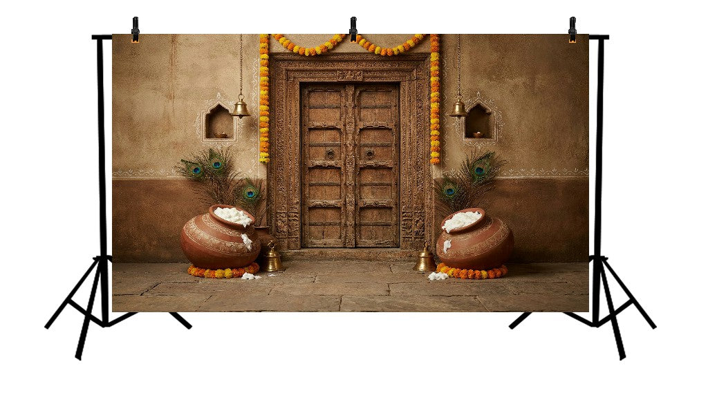 TRADITIONAL TEMPLE DOOR MAKHAN MATKI - PRINTED BACKDROP