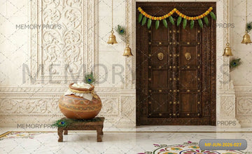 LUXURY WHITE TEMPLE DOOR MAKHAN MATKI - PRINTED BACKDROP