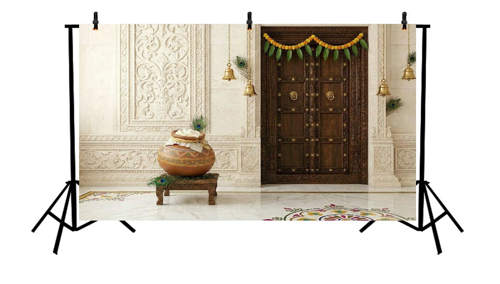LUXURY WHITE TEMPLE DOOR MAKHAN MATKI - PRINTED BACKDROP