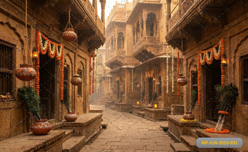 TRADITIONAL FESTIVE INDIAN VILLAGE STREET - PRINTED BACKDROP