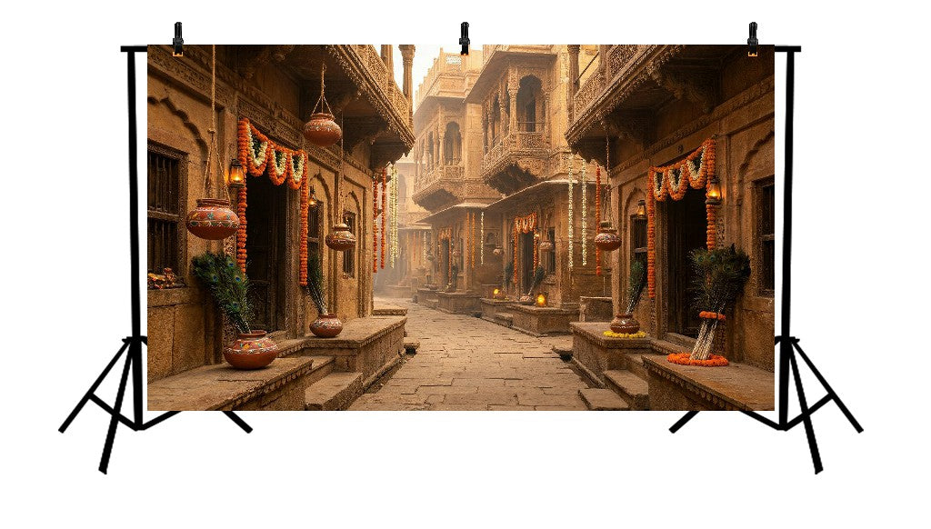 TRADITIONAL FESTIVE INDIAN VILLAGE STREET - PRINTED BACKDROP