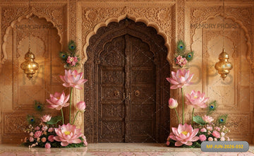 TRADITIONAL ROYAL INDIAN PALACE ARCH LOTUS DOORWAY - PRINTED BACKDROP
