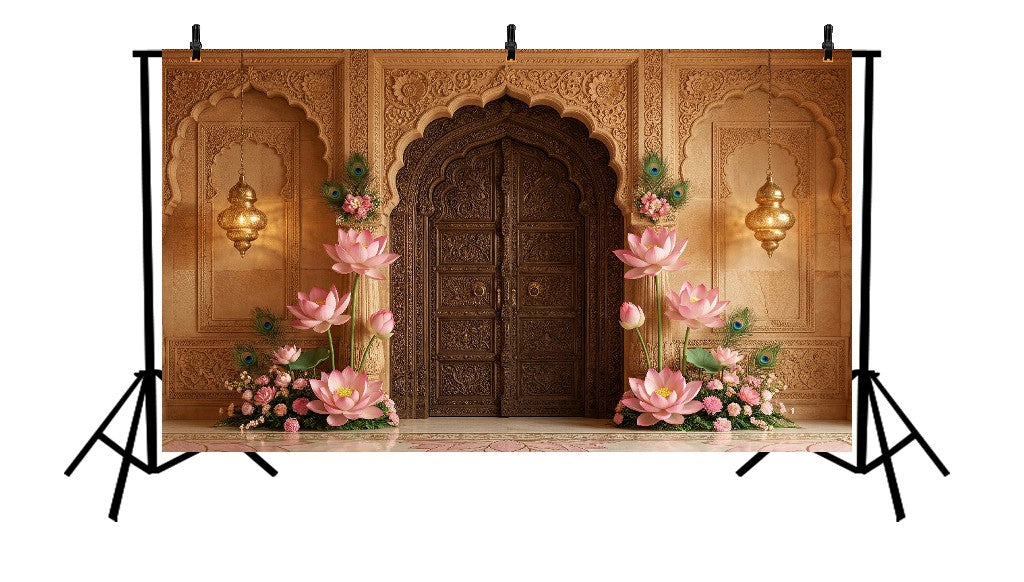 TRADITIONAL ROYAL INDIAN PALACE ARCH LOTUS DOORWAY - PRINTED BACKDROP