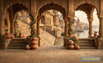 TRADITIONAL ROYAL INDIAN BANARAS GHAT ARCH PRINTED BACKDROP