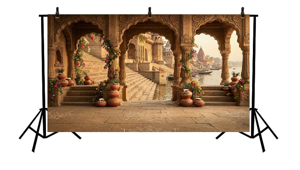 TRADITIONAL ROYAL INDIAN BANARAS GHAT ARCH PRINTED BACKDROP