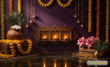 TRADITIONAL FESTIVE MARIGOLD PURPLE WALL - PRINTED BACKDROP