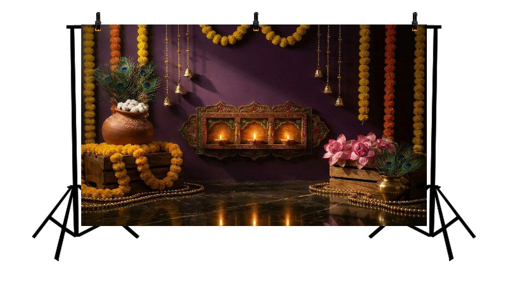 TRADITIONAL FESTIVE MARIGOLD PURPLE WALL - PRINTED BACKDROP