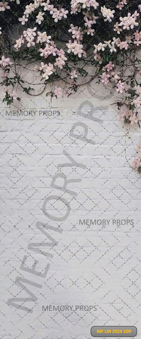 BLACK AND WHITE AESTHETIC PINK FLOWER - PRINTED BACKDROP