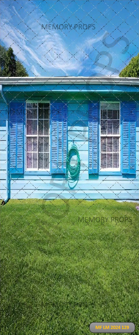 BLUE HOUSE WITH A BLUE ROOF AND SKY - PRINTED BACKDROP