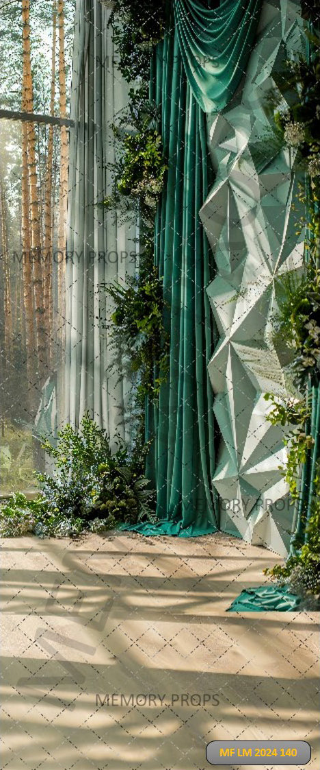 TROPICAL WEDDING WITH GREEN CURTAINS - PRINTED BACKDROP