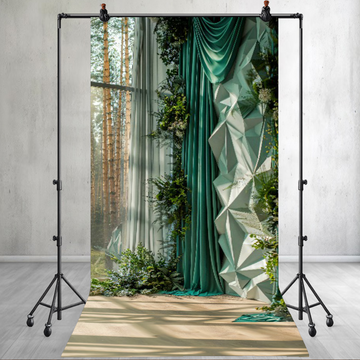 TROPICAL WEDDING WITH GREEN CURTAINS - PRINTED BACKDROP