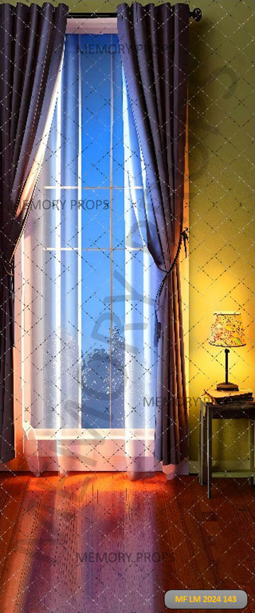 ELEGANT WINDOW INTERIOR WITH CURTAINS AND LAMP - PRINTED BACKDROP