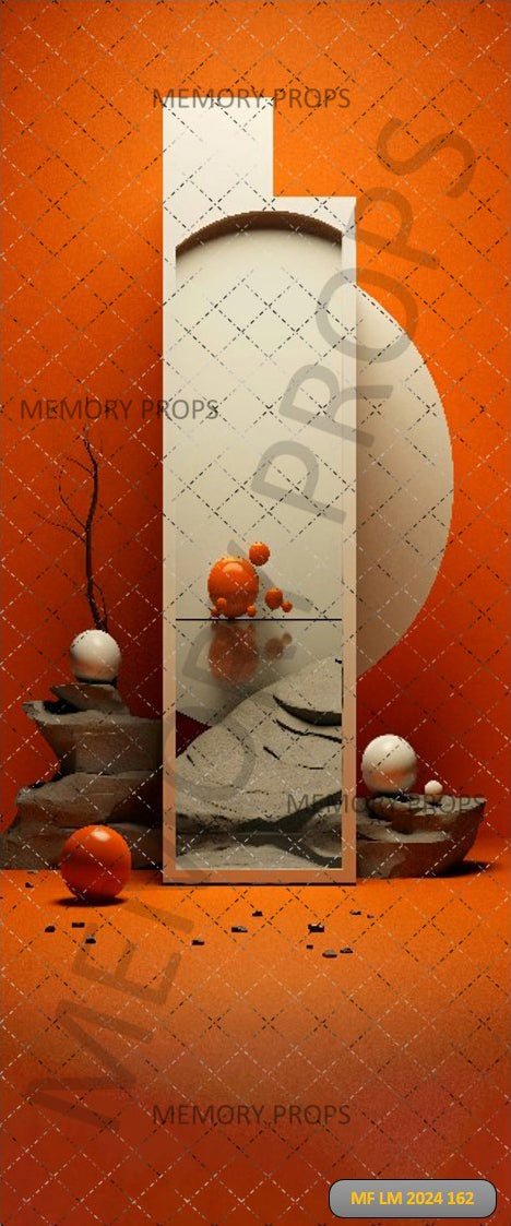 MIRROR WITH A REFLECTION OF A VASE AND ORANGES - PRINTED BACKDROP
