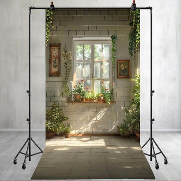 SPRING SUNNY WINDOWS AND POTTED PLANT - PRINTED BACKDROP