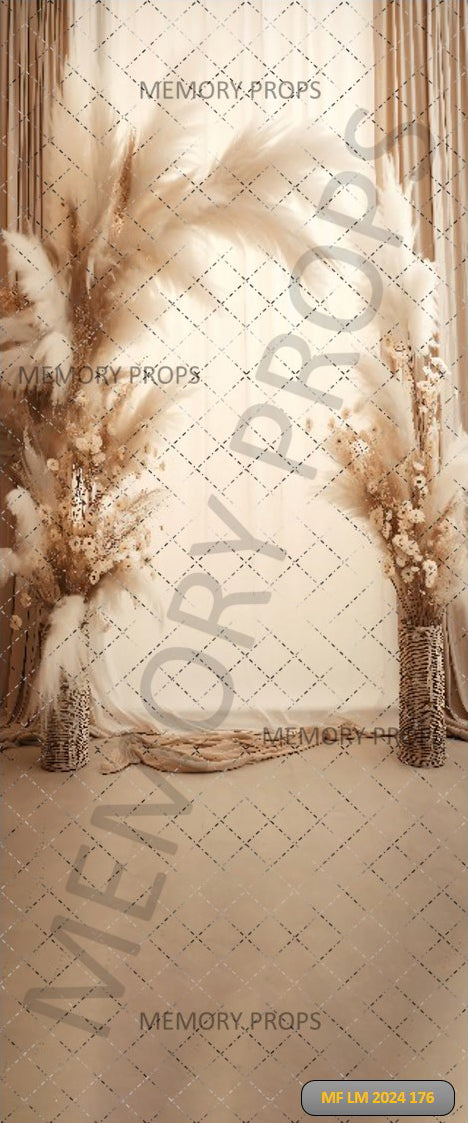 WEDDING ARCH WITH PAMPAS AND FLOWERS - PRINTED BACKDROP