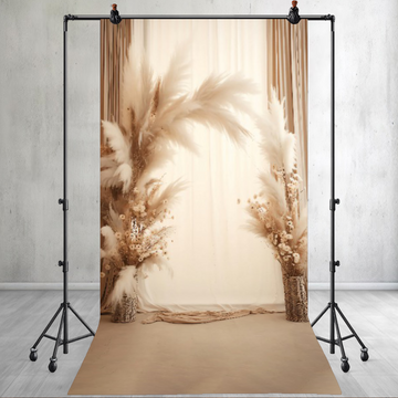WEDDING ARCH WITH PAMPAS AND FLOWERS - PRINTED BACKDROP