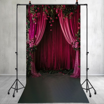 PINK CURTAIN WITH DELICATE FLORAL ELEMENTS - PRINTED BACKDROP