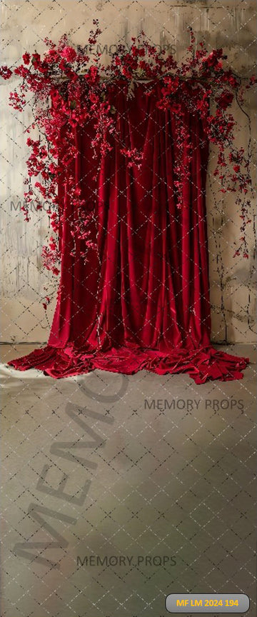 RED VELVET CURTAIN AND FLORAL - PRINTED BACKDROP