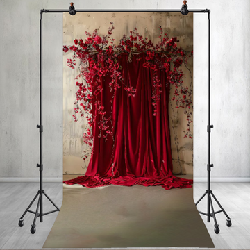 RED VELVET CURTAIN AND FLORAL - PRINTED BACKDROP
