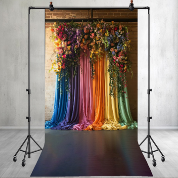 COLOURFUL RAINBOW CURTAIN AND FLORAL - PRINTED BACKDROP