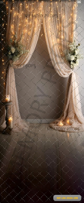 LIGHTS STRING CHAMPAGNE TULLE CURTAIN - PRINTED BACKDROP