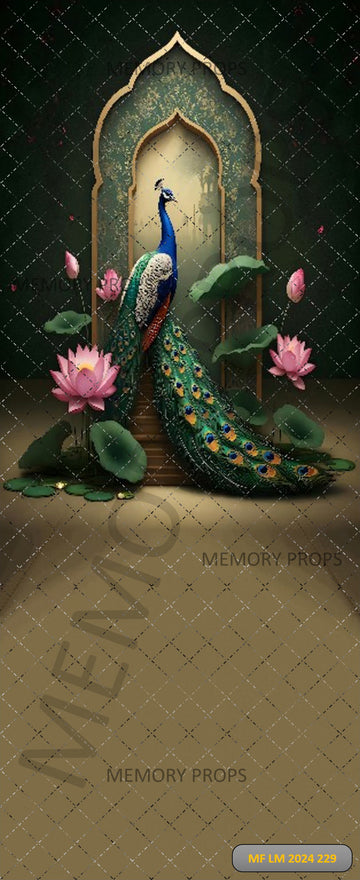 MUGHAL GARDEN PEACOCK LOTUS - PRINTED BACKDROPS
