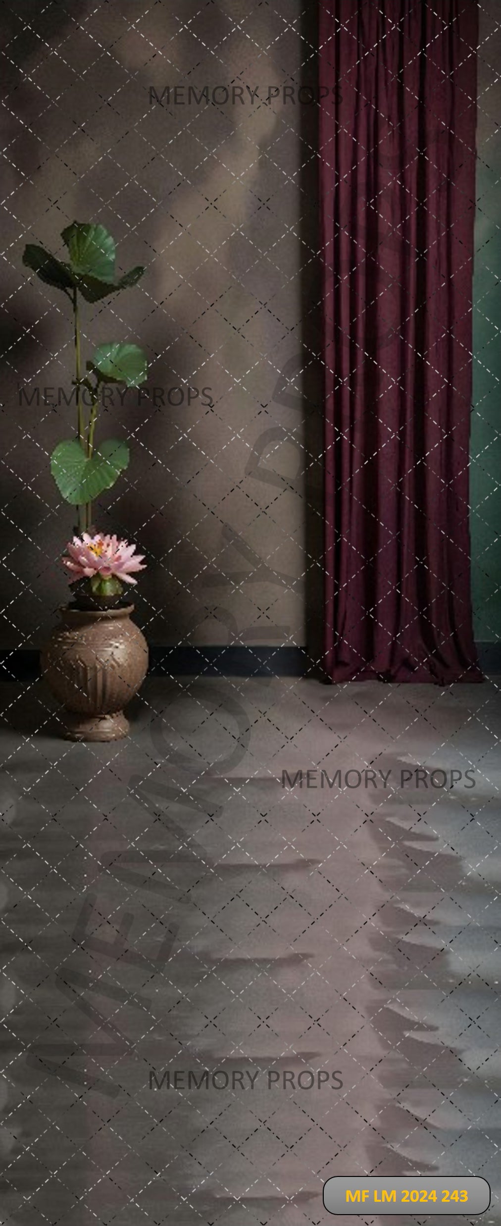 RED CURTAIN AND FLOWER POT - PRINTED BACKDROPS