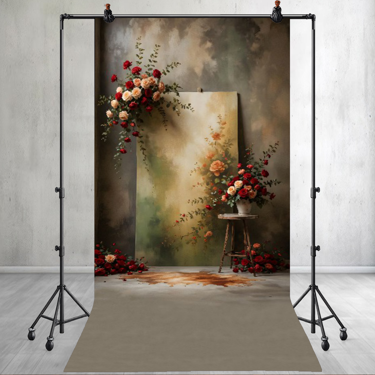 Wall With Flowers And Lights Printed Backdrops