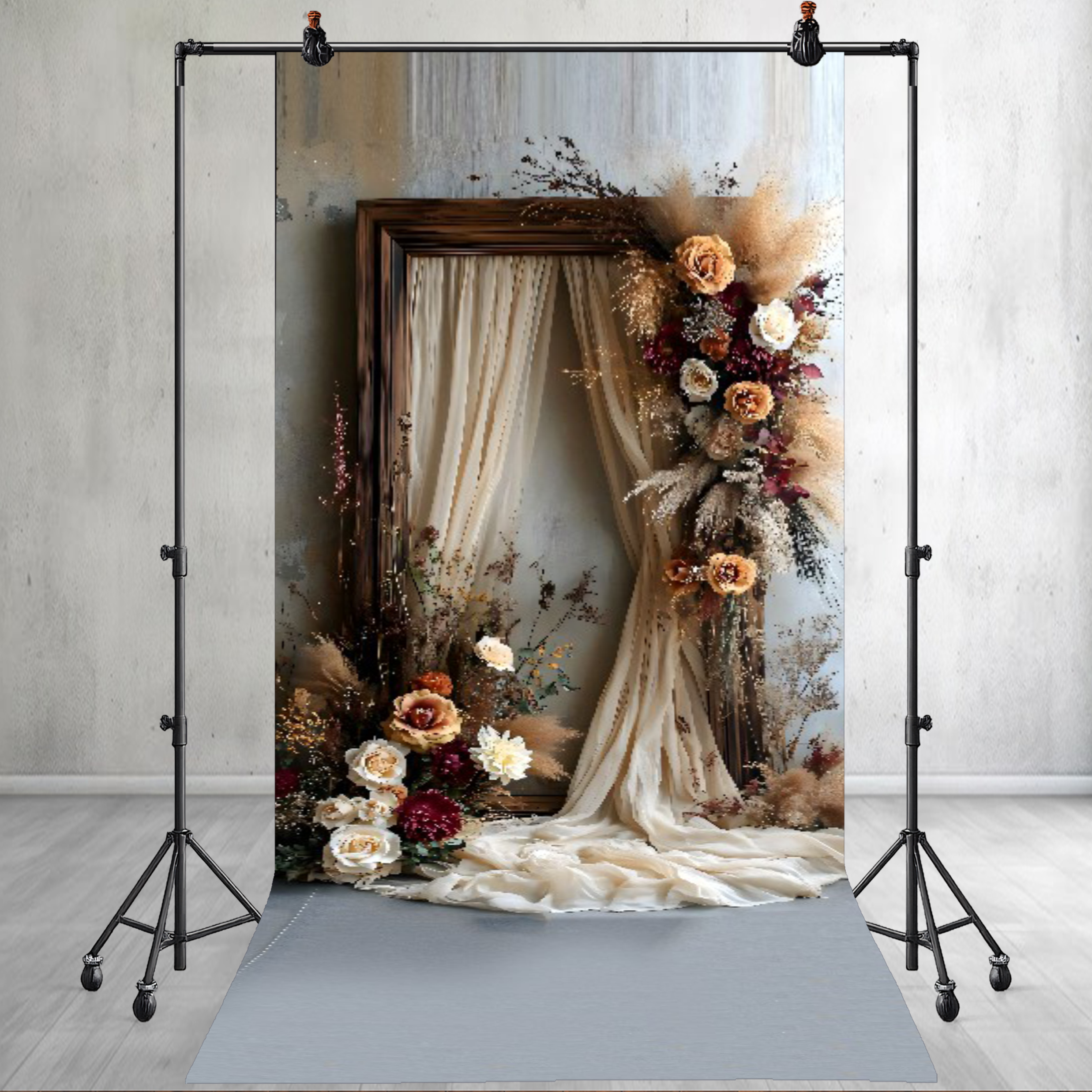 Rust Ivory Floral Printed Backdrop