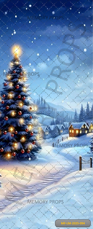 CHRISTMAS SNOWY CABIN AND SLEIGH - PRINTED BACKDROP