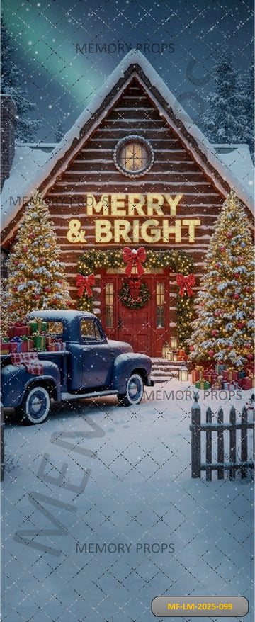 RUSTIC BARN AND RED TRUCK CHRISTMAS -PRINTED BACKDROP