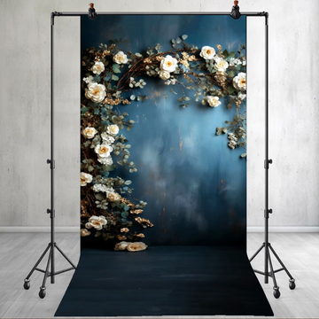 BLUE FLORAL ARCH WITH WHITE FLOWERS - PRINTED BACKDROP