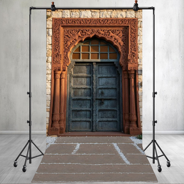 VINTAGE CARVED WOODEN DOOR ARCHITECTURE - PRINTED BACKDROP