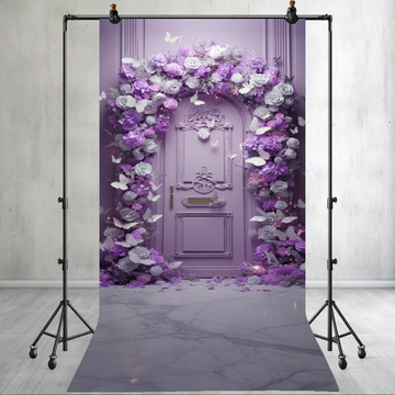LAVENDER FLORAL ARCH WITH ORNATE DOOR - PRINTED BACKDROP
