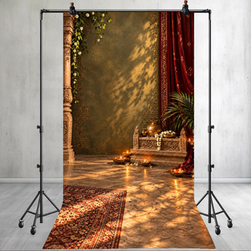 ROYAL HERITAGE COURTYARD WITH RED DRAPES & DIYA - PRINTED BACKDROP