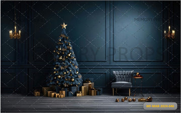 WREATH GARLAND CANDLES ELEGANT CHRISTMAS TREE PRINTED BACKDROP