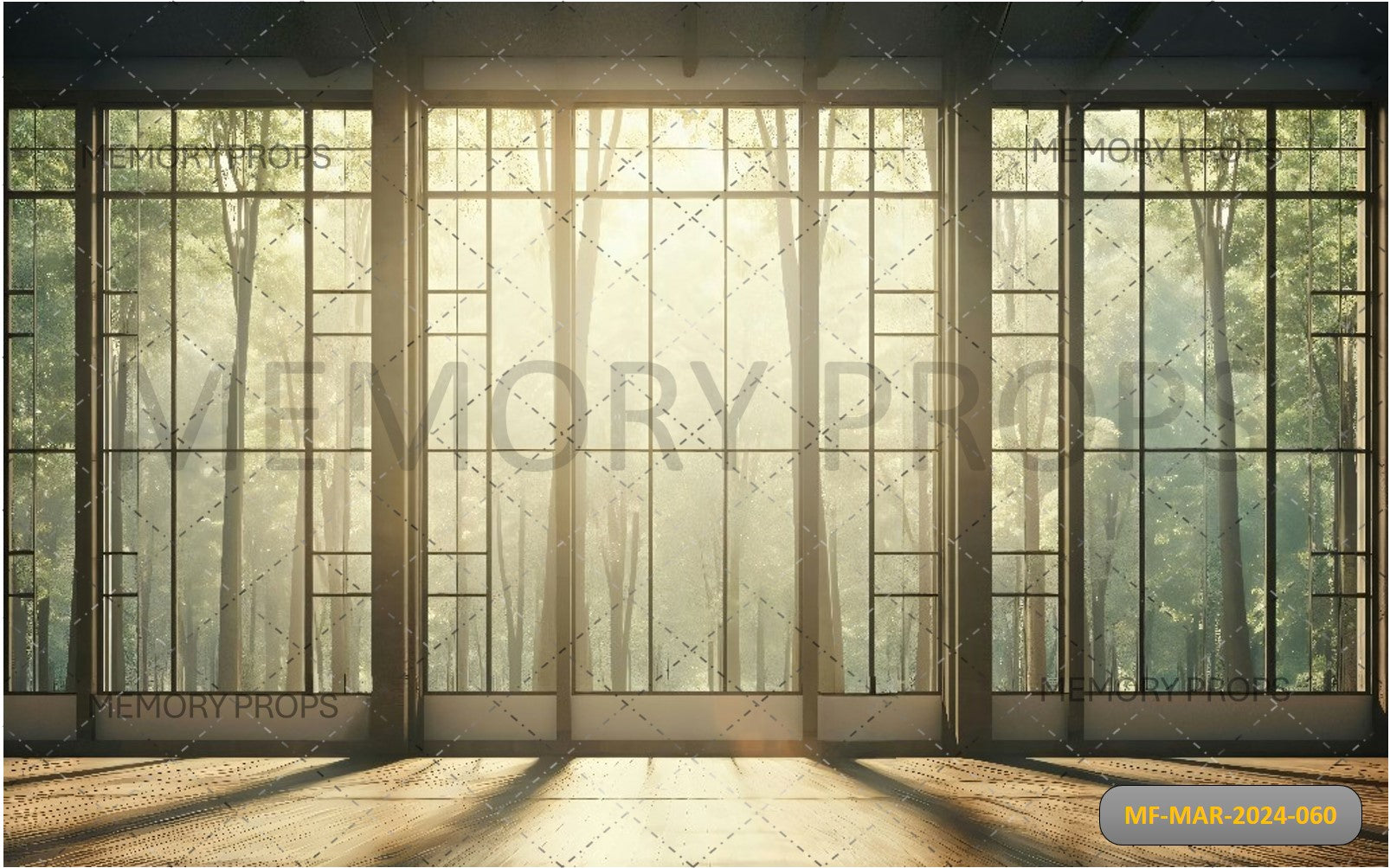 Interior Of Spacious Empty Room With Windows Printed Backdrop