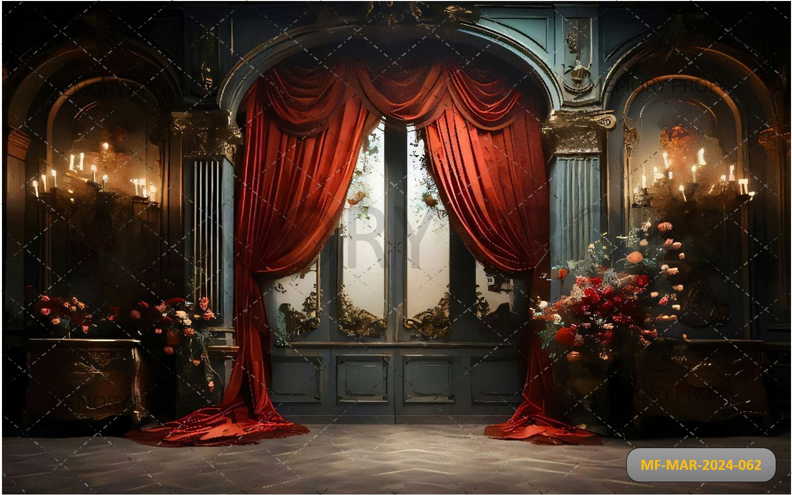 Avezzano spring Red Curtain And Window Printed Backdrop