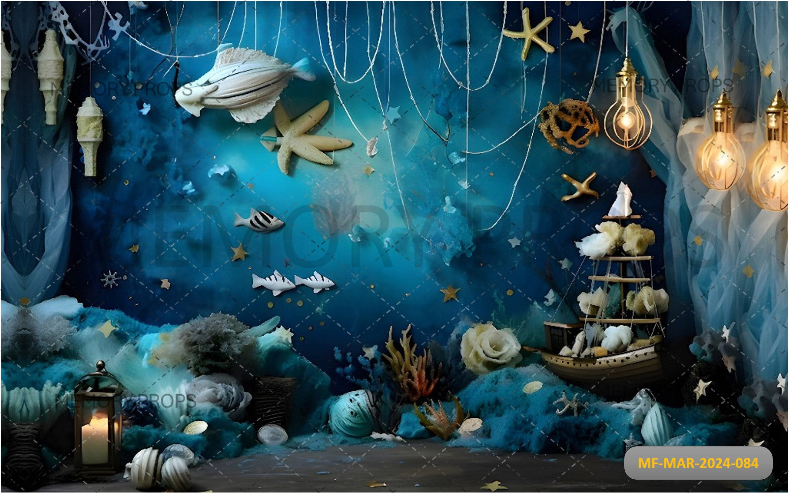 Underwater Fish And Lights Printed Backdrop