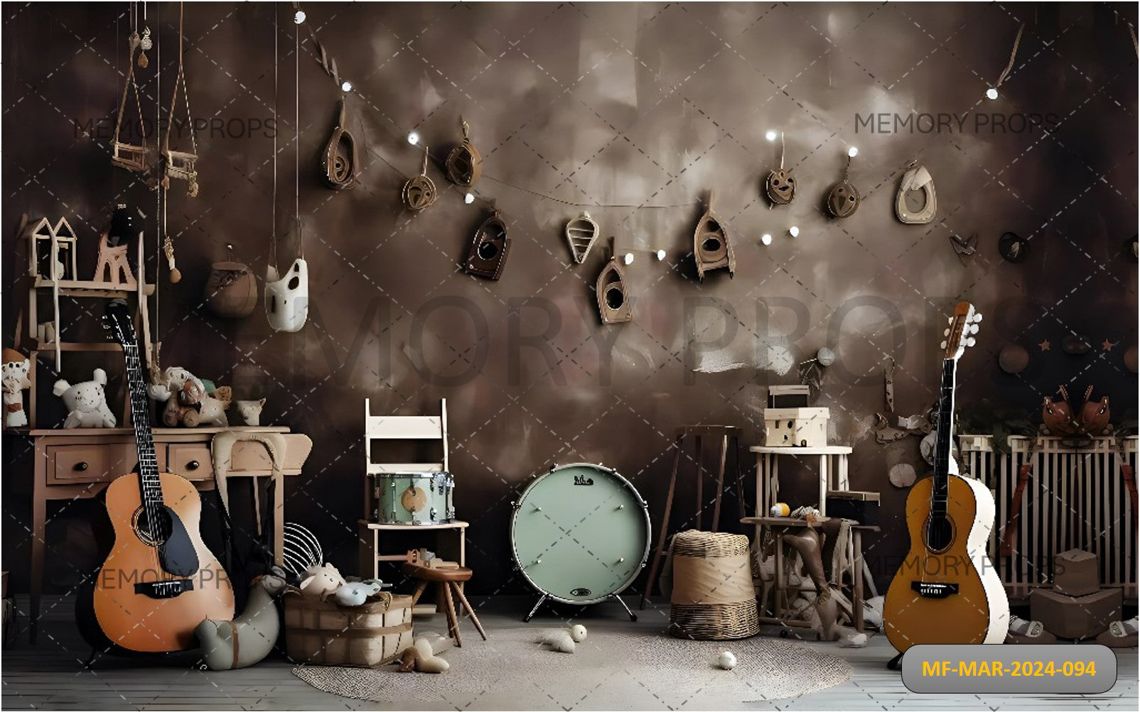 Antique Musical Instruments Printed Backdrop