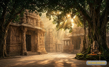 ANCIENT TEMPLE BANYAN TREE GANESHA SETUP - PRINTED BACKDROP