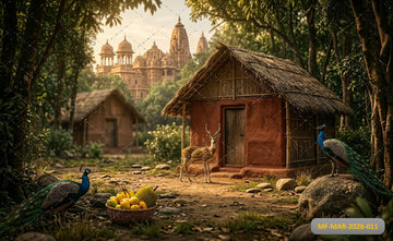 RUSTIC JUNGLE HUT TEMPLE VIEW SETUP - PRINTED BACKDROP