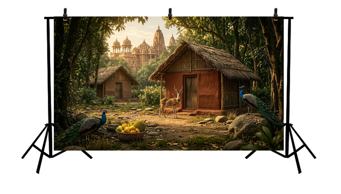 RUSTIC JUNGLE HUT TEMPLE VIEW SETUP - PRINTED BACKDROP