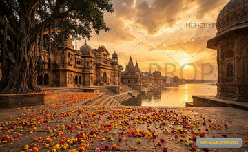 ROYAL RIVER GHAT SUNSET TEMPLE SETUP - PRINTED BACKDROP