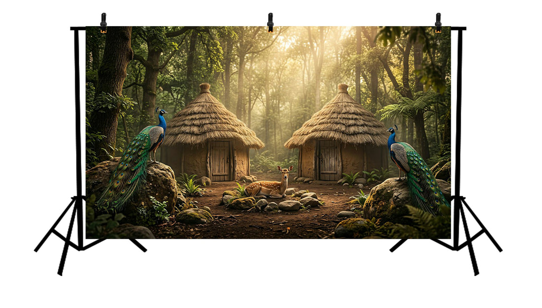 JUNGLE HUT FOREST DEER SETUP - PRINTED BACKDROP