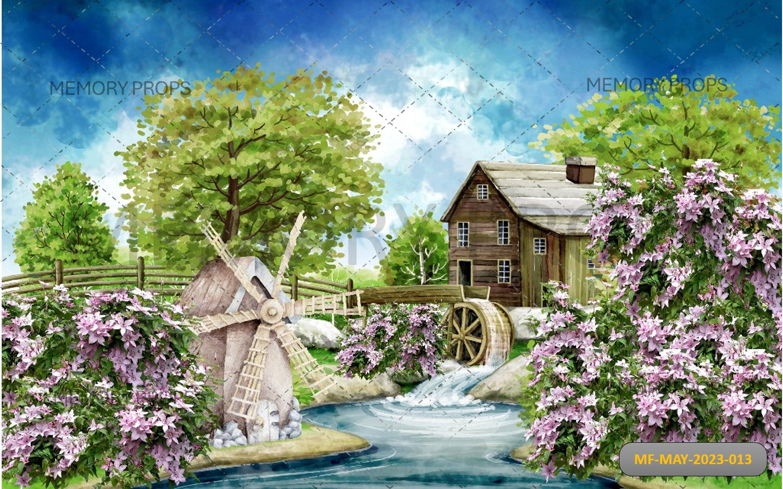COTTAGE WATTERFALL & VILLAGE - PRINTED BACKDROP