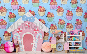 CHERRY CUPCAKE WALL - PRINTED BACKDROP