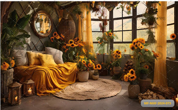 COZY WINDOW SEAT IN AUTUMN PRINTED BACKDROP