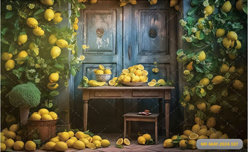 WOODEN DOOR WITH LEMON PRINTED BACKDROP
