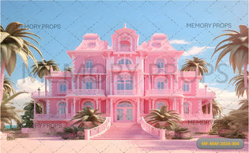 PINK DOLLHOUSE AND BEACH - PRINTED BACKDROP
